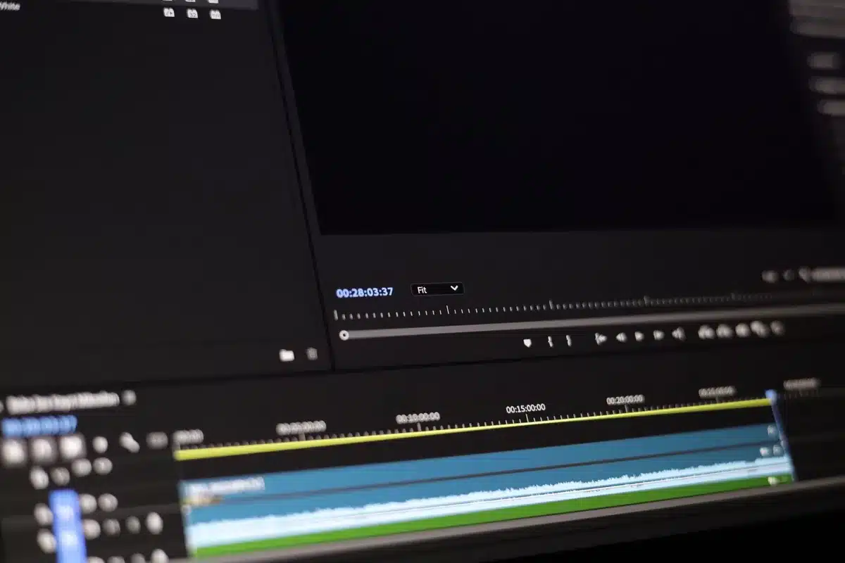 Interface de montage vidéo avec timeline et formats courts adaptés aux réseaux sociaux