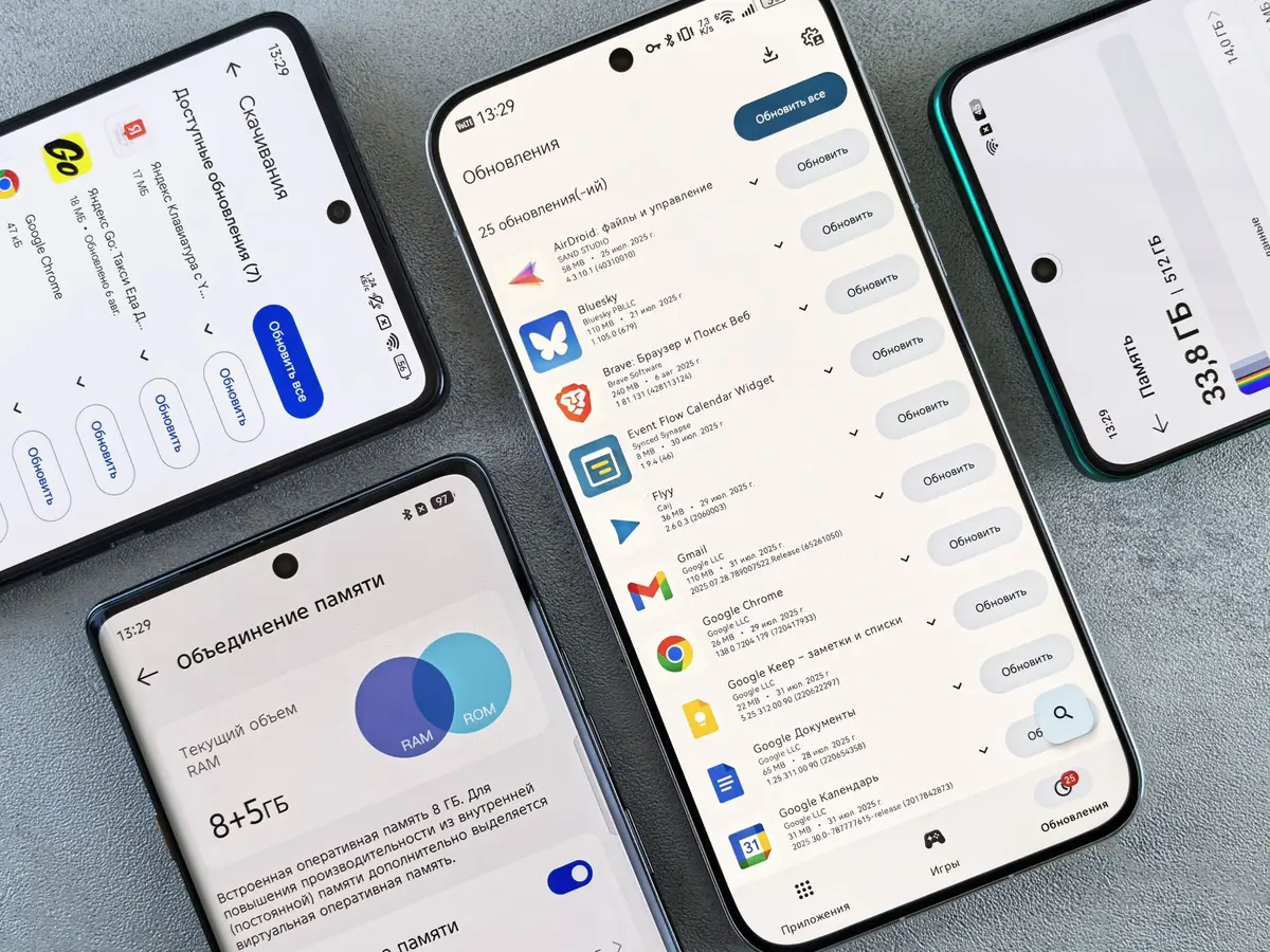 Écran des paramètres Android affichant l'utilisation de la mémoire et les processus en cours