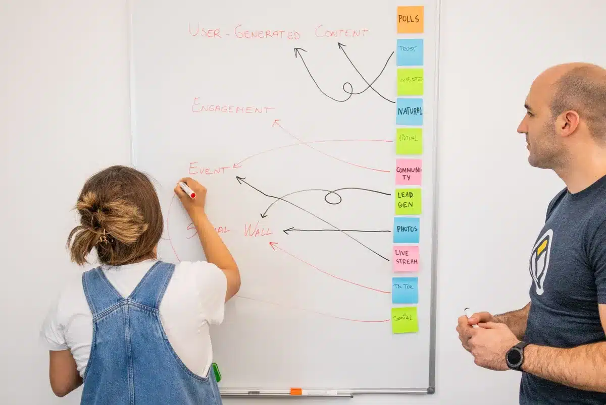 Une équipe travaillant ensemble sur la création de contenu social, montrant l'implication collective.
