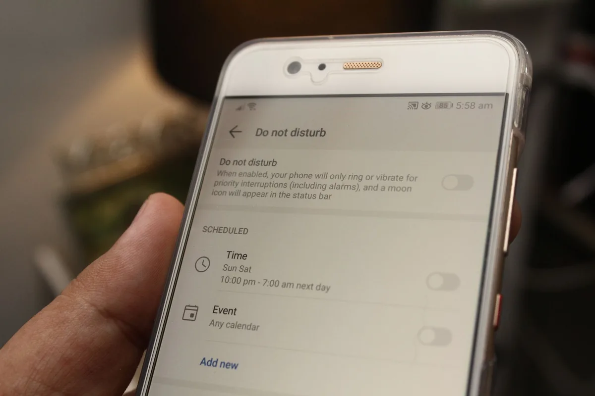 &Eacute;cran de param&egrave;tres Ne pas d&eacute;ranger sur Android avec options de contacts favoris